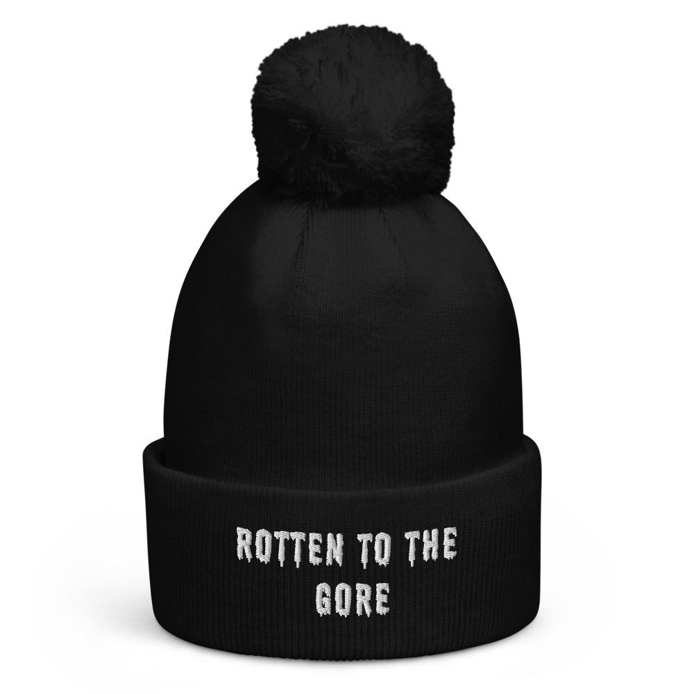 Rotten to the Gore' Black and White Pom Pom Beanie Hat – Sorcery