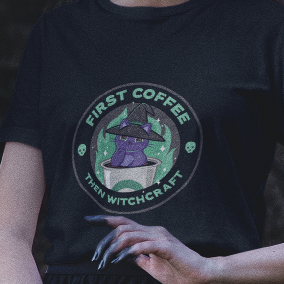 'First Coffee, Then Witchcraft' Short-Sleeve Unisex T-Shirt