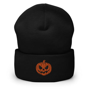 'Evil Pumpkin' Cuffed Halloween Beanie Hat
